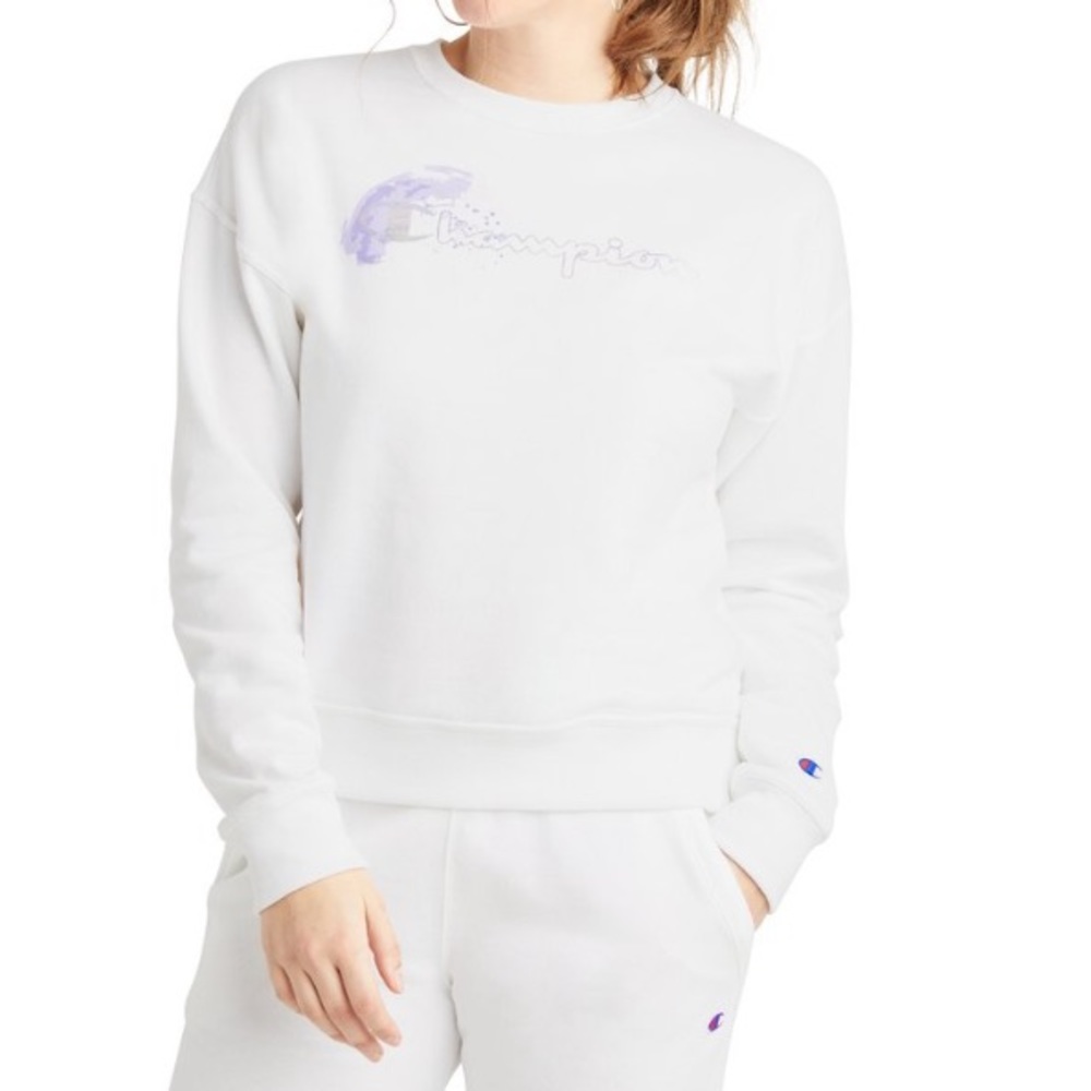 Champion - White Logo Powerblend Relaxed Crewneck Sweatshirt - Women